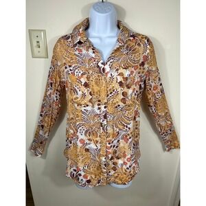 Anthropologie Pilcro Romy Blouse Top Womens XS Earthy Floral Relaxed Button-Down